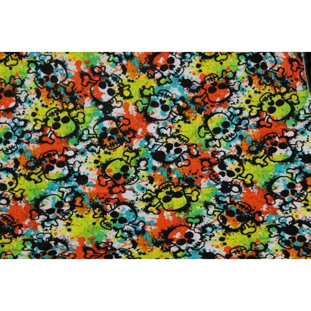 Skull Flannel Print Crossbones Bright Multicolor Fabric 100% Cotton